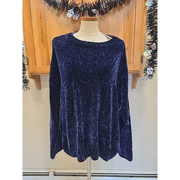 Sanctuary Cozy Soft Velvet Blue Sweater Plus Size 3X New - Picture 1 of 9